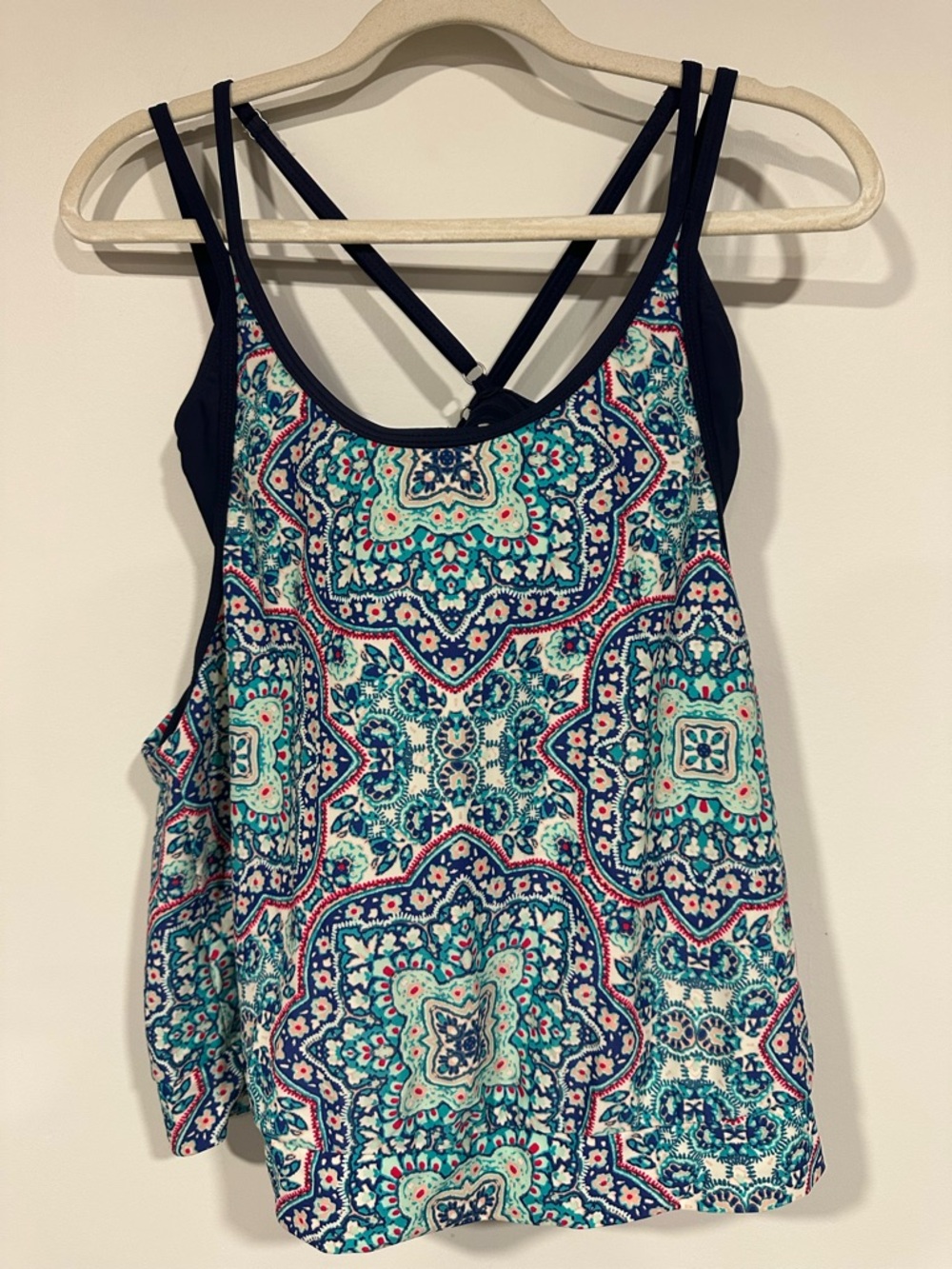 Athleta Monaco Blousy Swim Tankini Top Size 36D / DD Blue Underwire